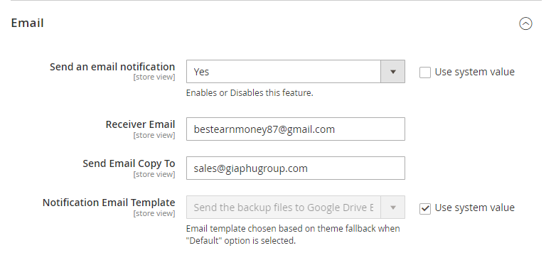Send an email notification for tracking the backup files.