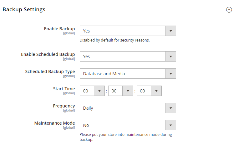 Update the backup settings