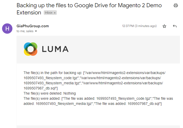 Get an email notification after the backup files are processed.
